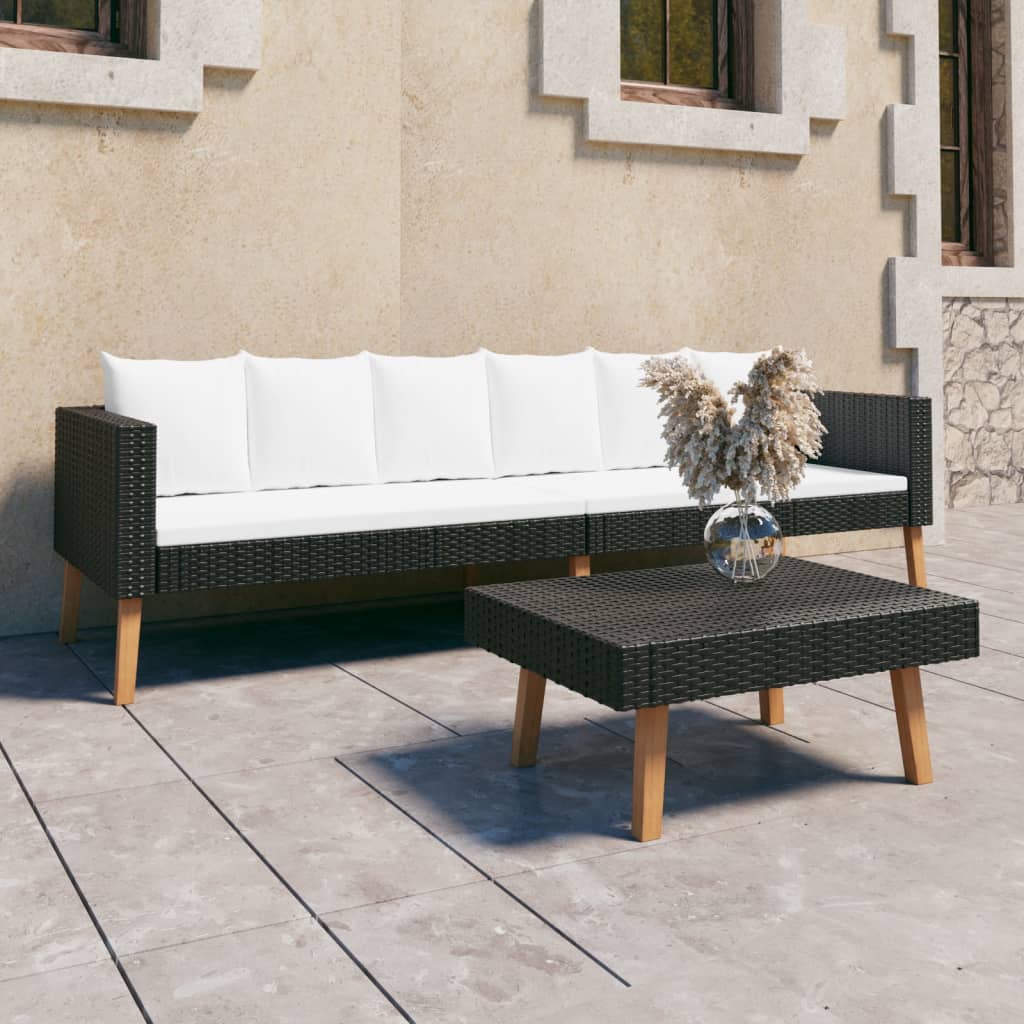 Set mobilier de grădină cu perne, 2 piese, negru, poliratan GartenMobel Dekor