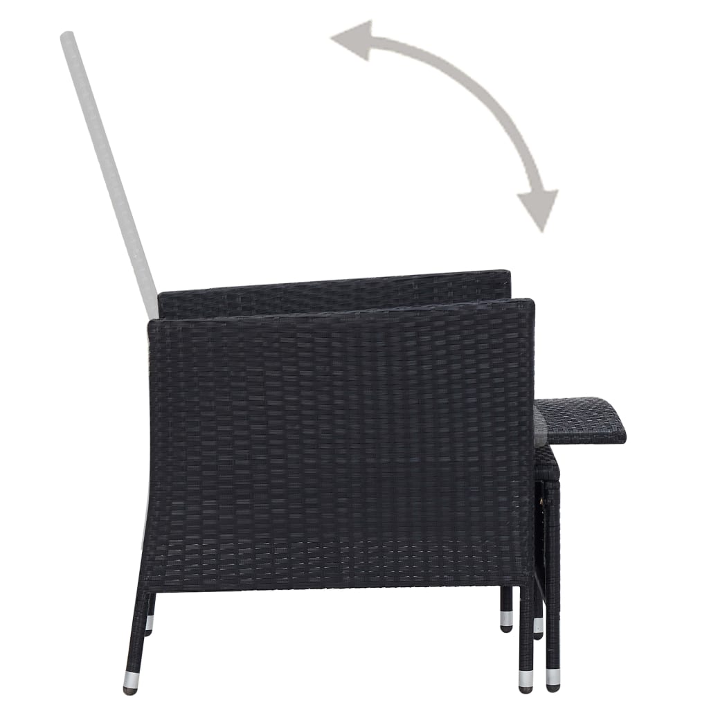 Set mobilier de grădină cu perne, 3 piese, negru, poliratan GartenMobel Dekor