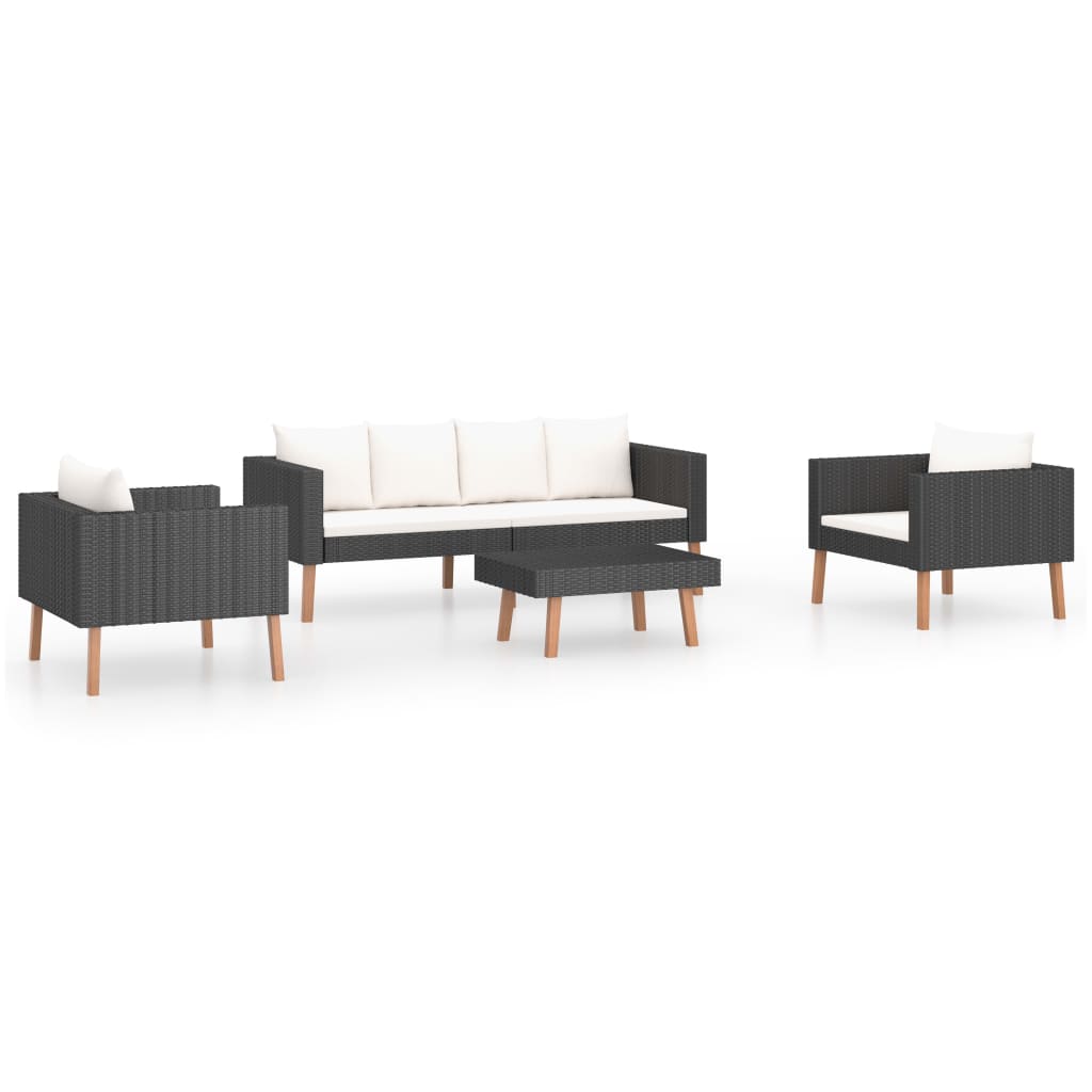 Set mobilier de grădină cu perne, 4 piese, negru, poliratan GartenMobel Dekor