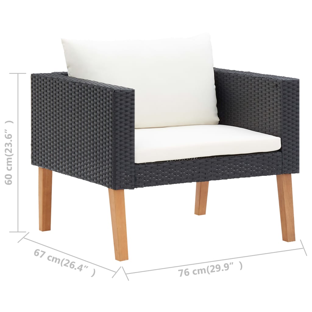 Set mobilier de grădină cu perne, 4 piese, negru, poliratan GartenMobel Dekor