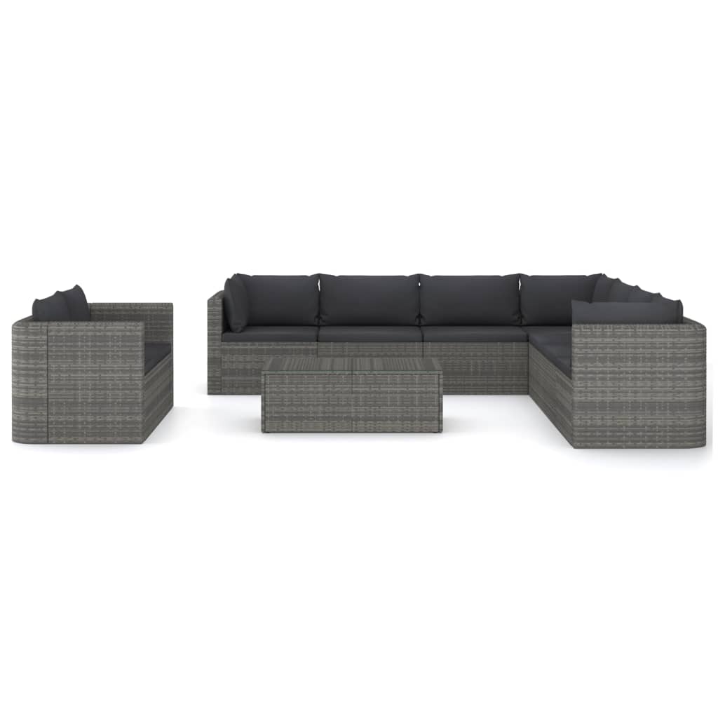 Set mobilier de grădină cu perne, 10 piese, gri, poliratan GartenMobel Dekor