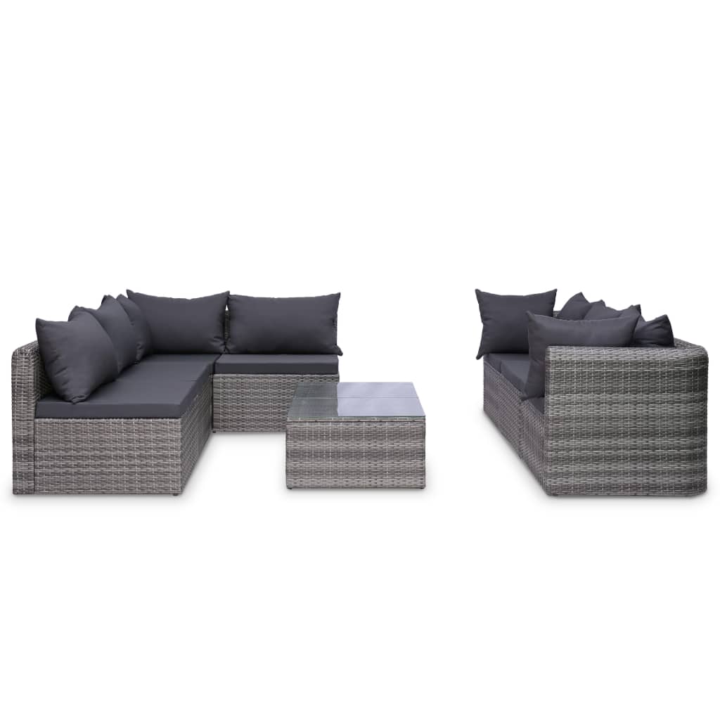 Set mobilier de grădină cu perne, 10 piese, gri, poliratan GartenMobel Dekor