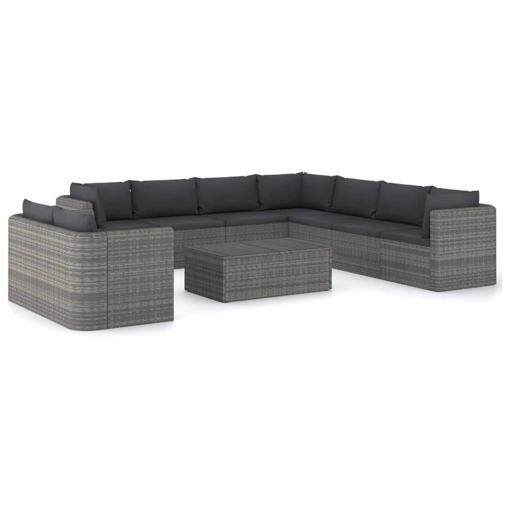 Set mobilier de grădină cu perne, 10 piese, gri, poliratan GartenMobel Dekor