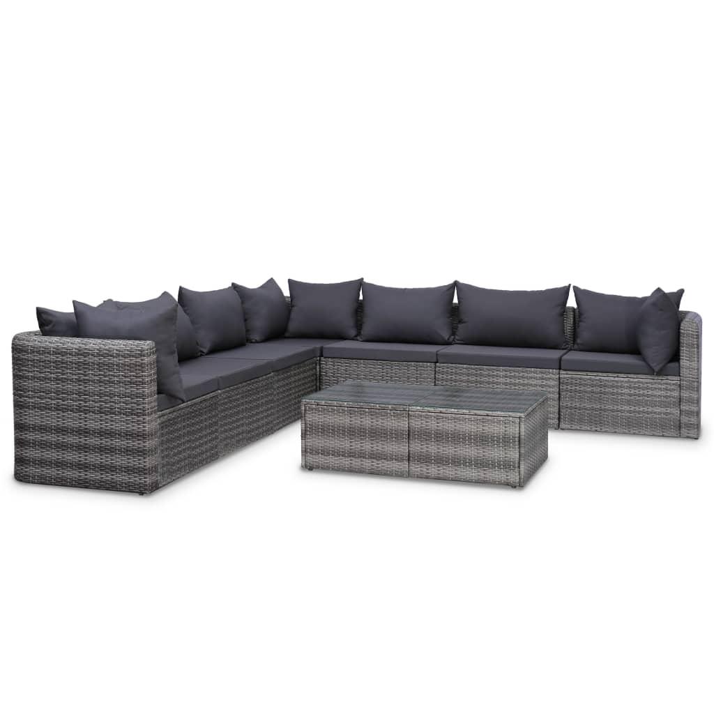 Set mobilier de grădină cu perne, 10 piese, gri, poliratan GartenMobel Dekor