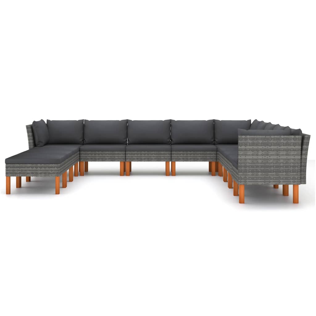Set mobilier de grădină cu perne, 12 piese, gri, poliratan GartenMobel Dekor