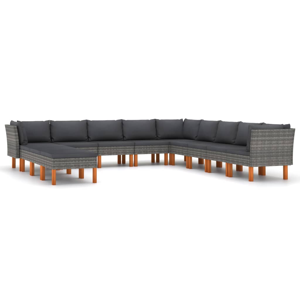 Set mobilier de grădină cu perne, 12 piese, gri, poliratan GartenMobel Dekor