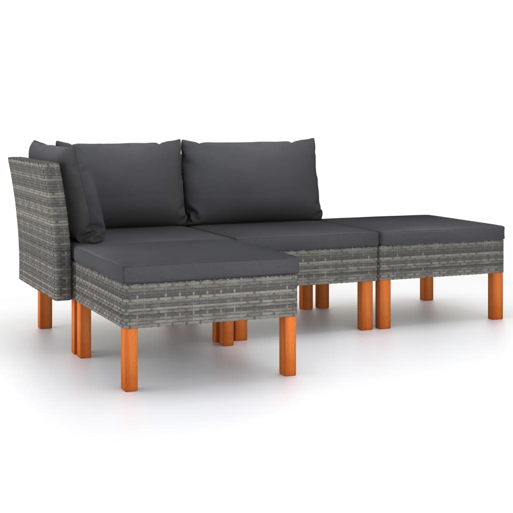 Set mobilier de grădină cu perne, 4 piese, gri, poliratan GartenMobel Dekor