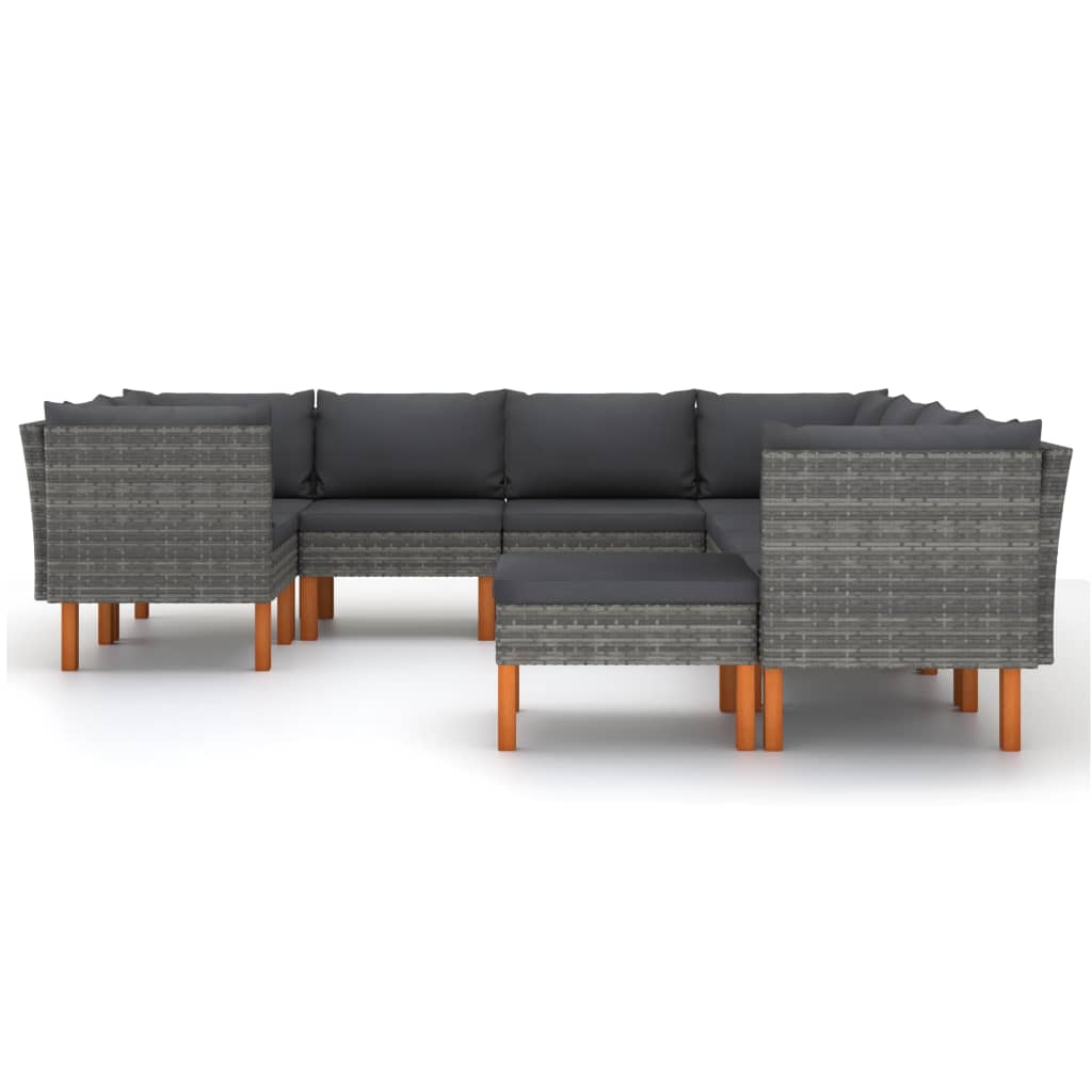 Set mobilier de grădină cu perne, 9 piese, gri, poliratan GartenMobel Dekor