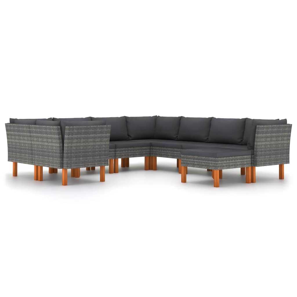 Set mobilier de grădină cu perne, 9 piese, gri, poliratan GartenMobel Dekor