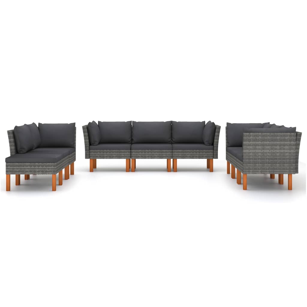 Set mobilier de grădină cu perne, 9 piese, gri, poliratan GartenMobel Dekor