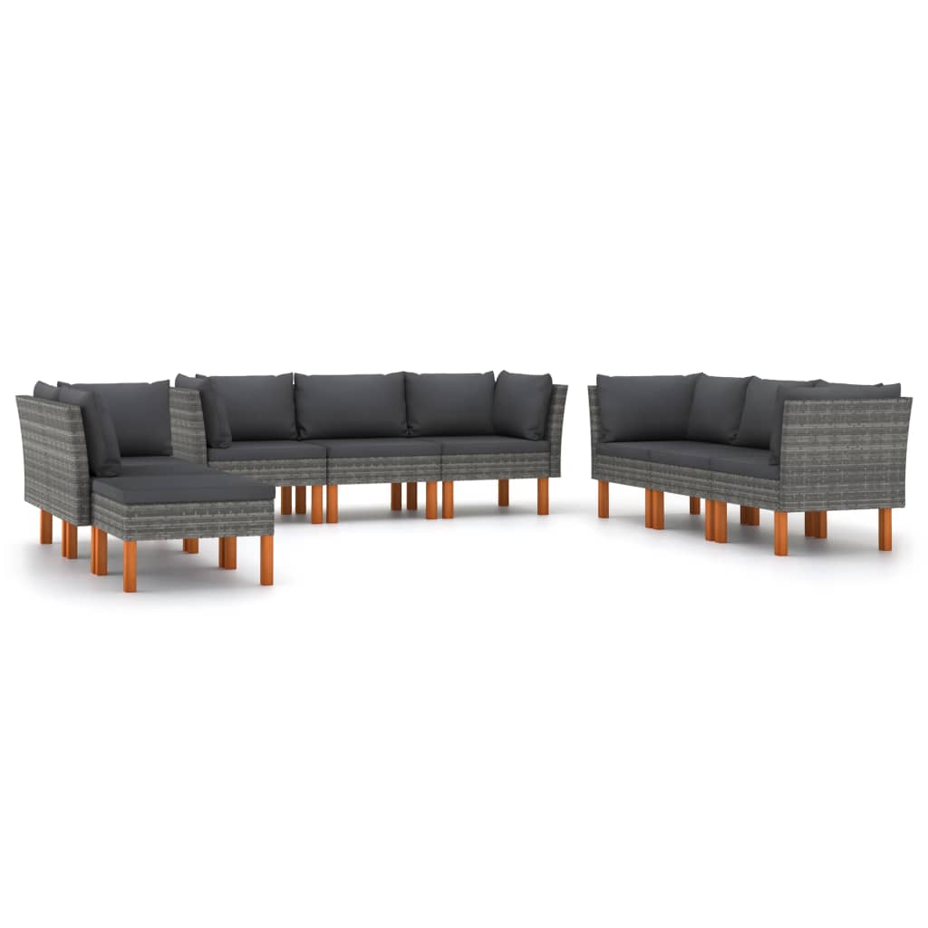 Set mobilier de grădină cu perne, 9 piese, gri, poliratan GartenMobel Dekor