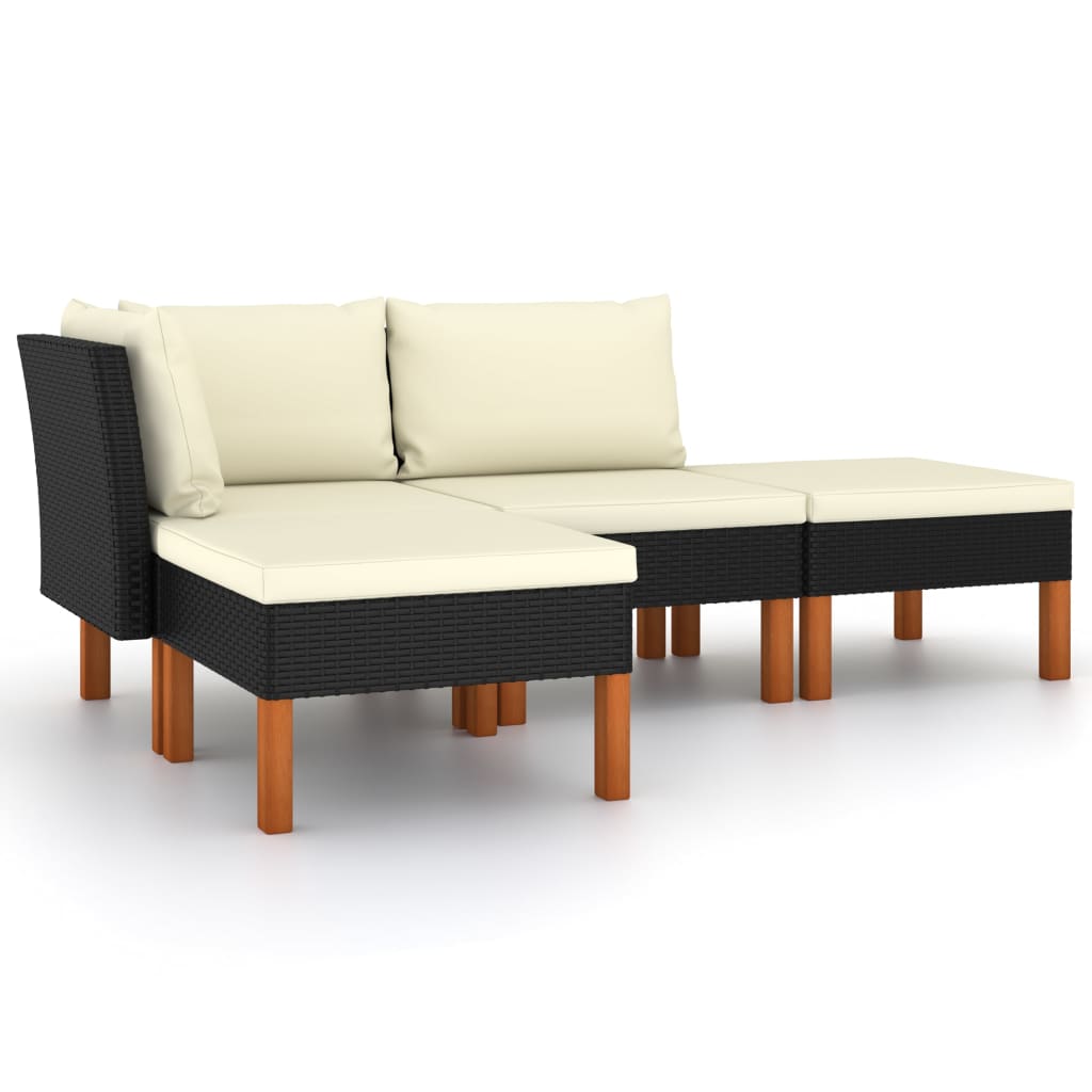 Set mobilier de grădină cu perne, 4 piese, negru, poliratan GartenMobel Dekor