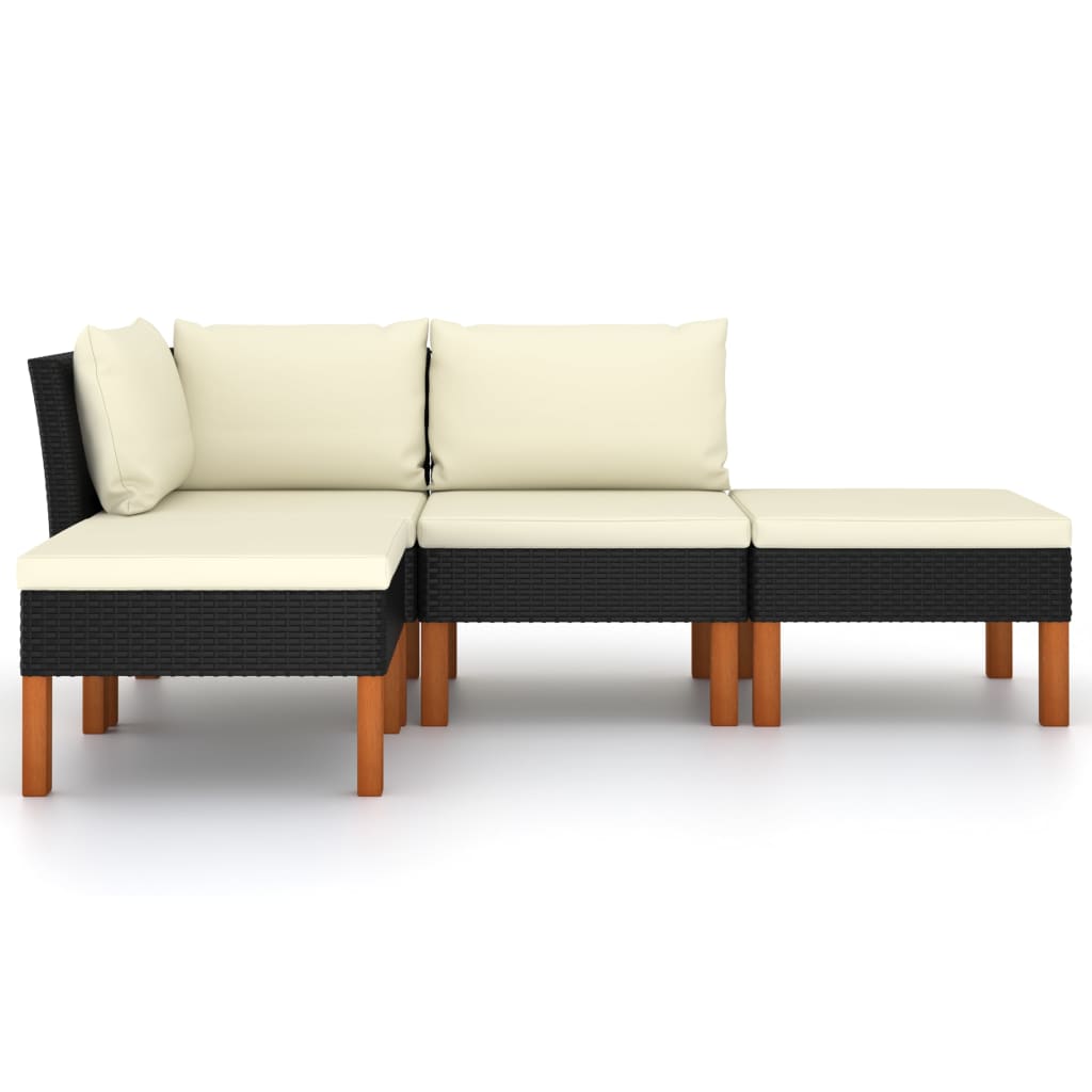 Set mobilier de grădină cu perne, 4 piese, negru, poliratan GartenMobel Dekor