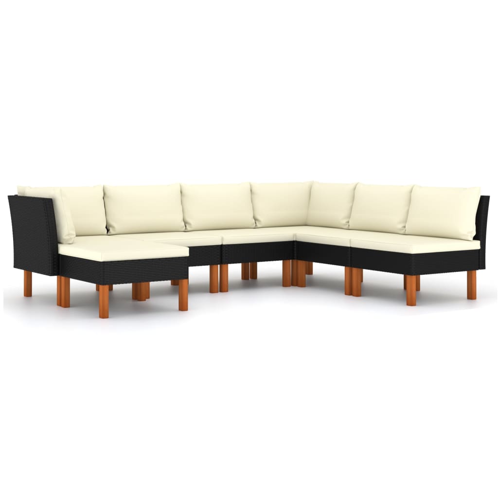Set mobilier de grădină cu perne, 7 piese, negru, poliratan GartenMobel Dekor