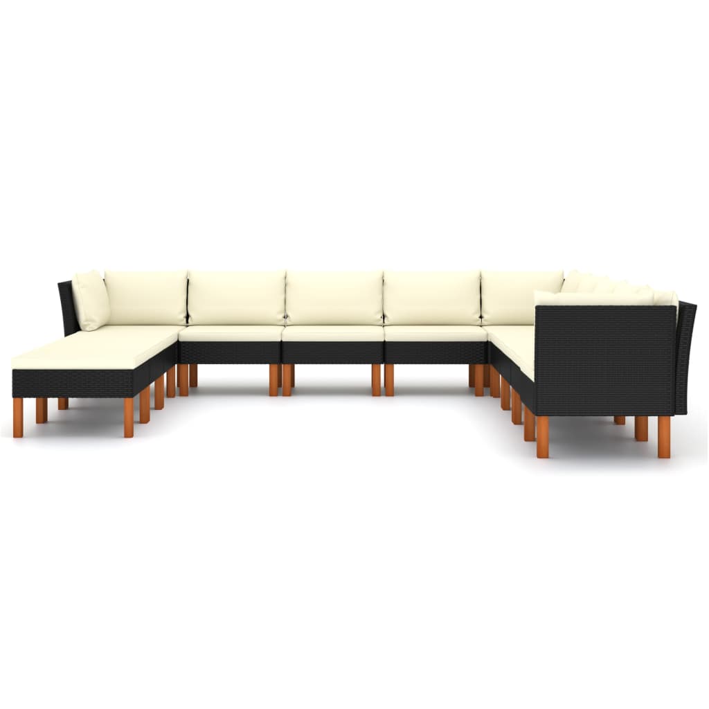 Set mobilier de grădină cu perne, 12 piese, negru, poliratan GartenMobel Dekor
