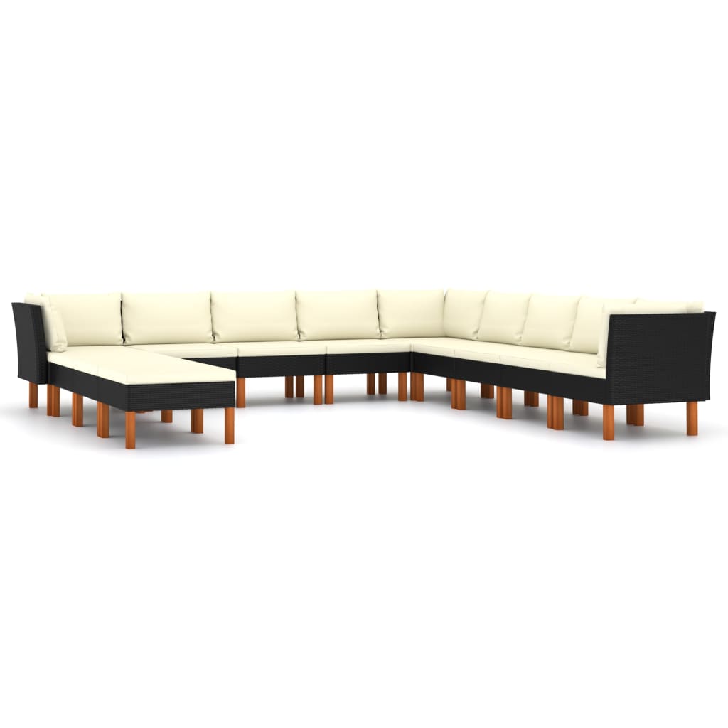 Set mobilier de grădină cu perne, 12 piese, negru, poliratan GartenMobel Dekor