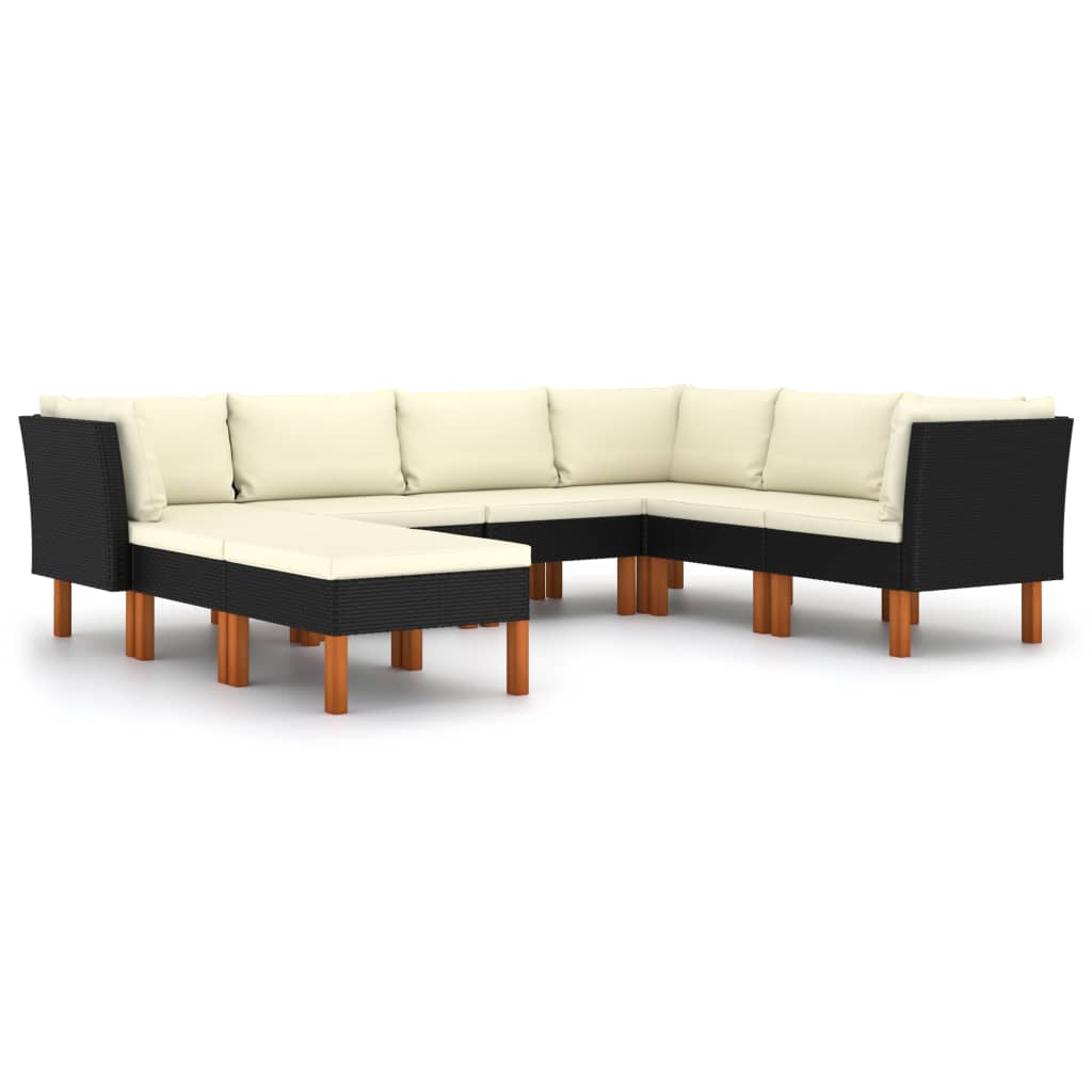 Set mobilier de grădină cu perne, 8 piese, negru, poliratan GartenMobel Dekor