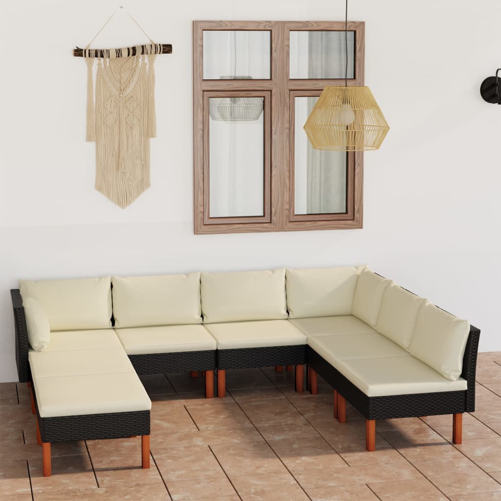 Set mobilier de grădină cu perne, 8 piese, negru, poliratan GartenMobel Dekor