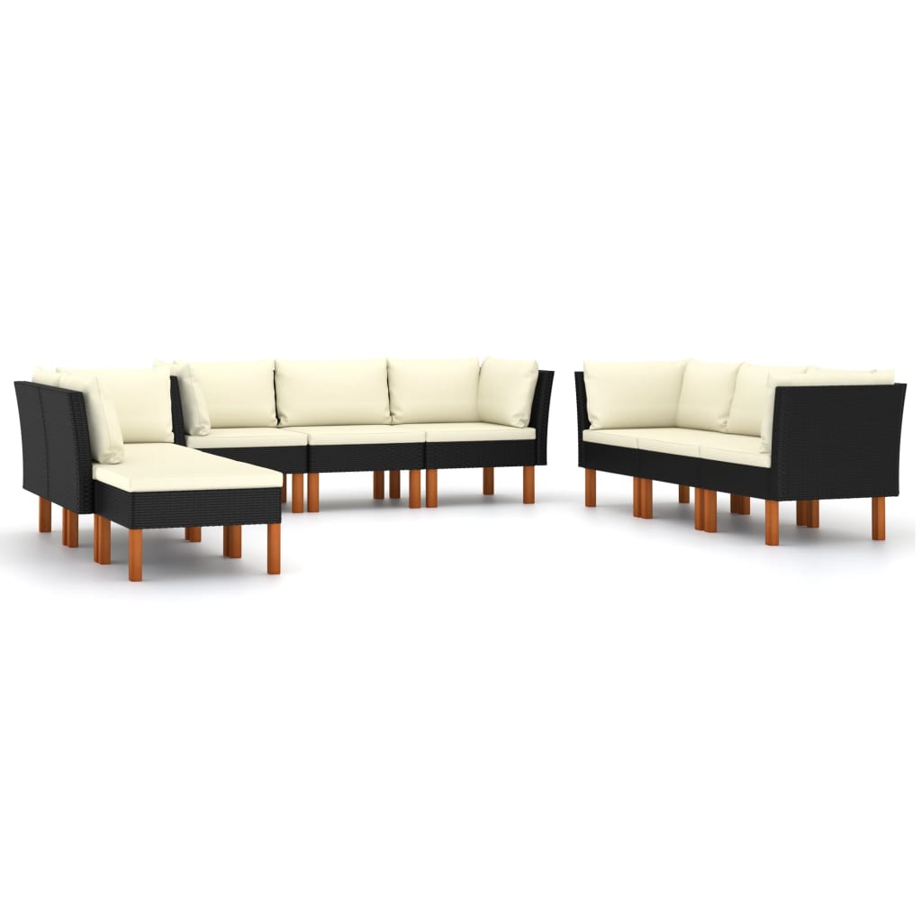 Set mobilier de grădină cu perne, 9 piese, negru, poliratan GartenMobel Dekor