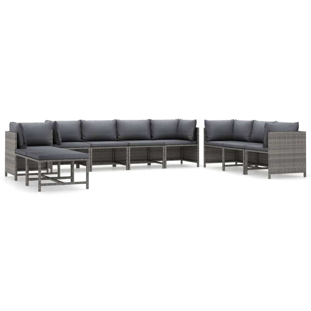 Set mobilier de grădină cu perne, 10 piese, gri, poliratan GartenMobel Dekor