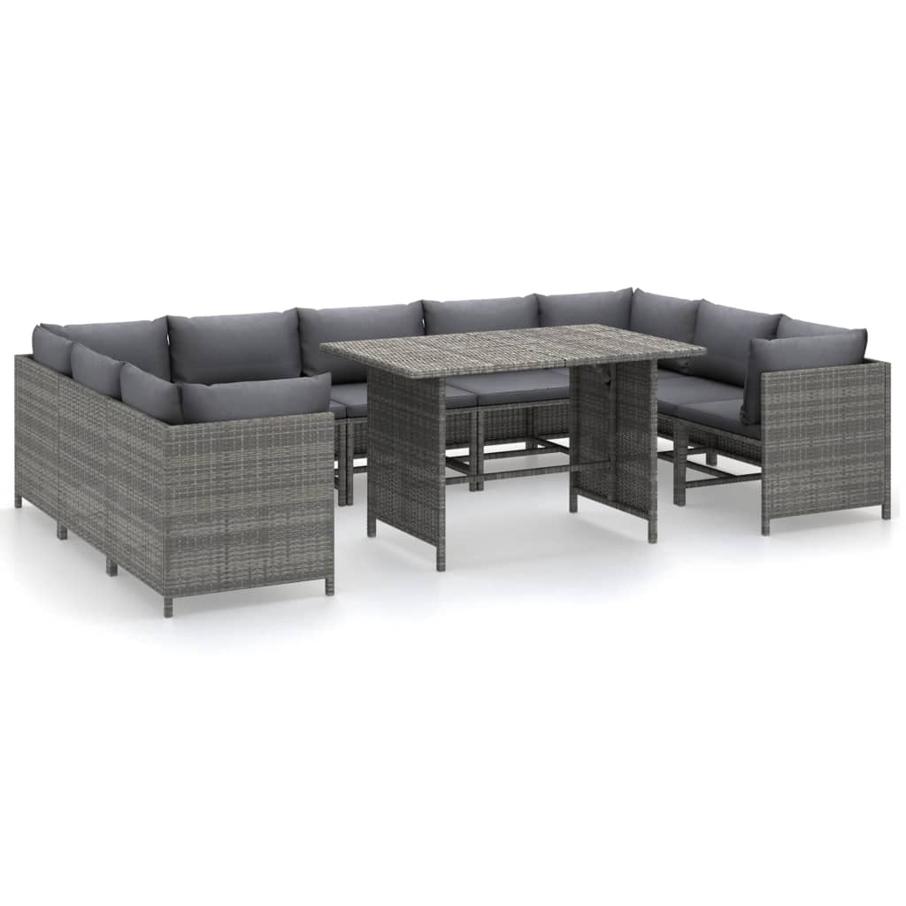 Set mobilier de grădină cu perne, 10 piese, gri, poliratan GartenMobel Dekor