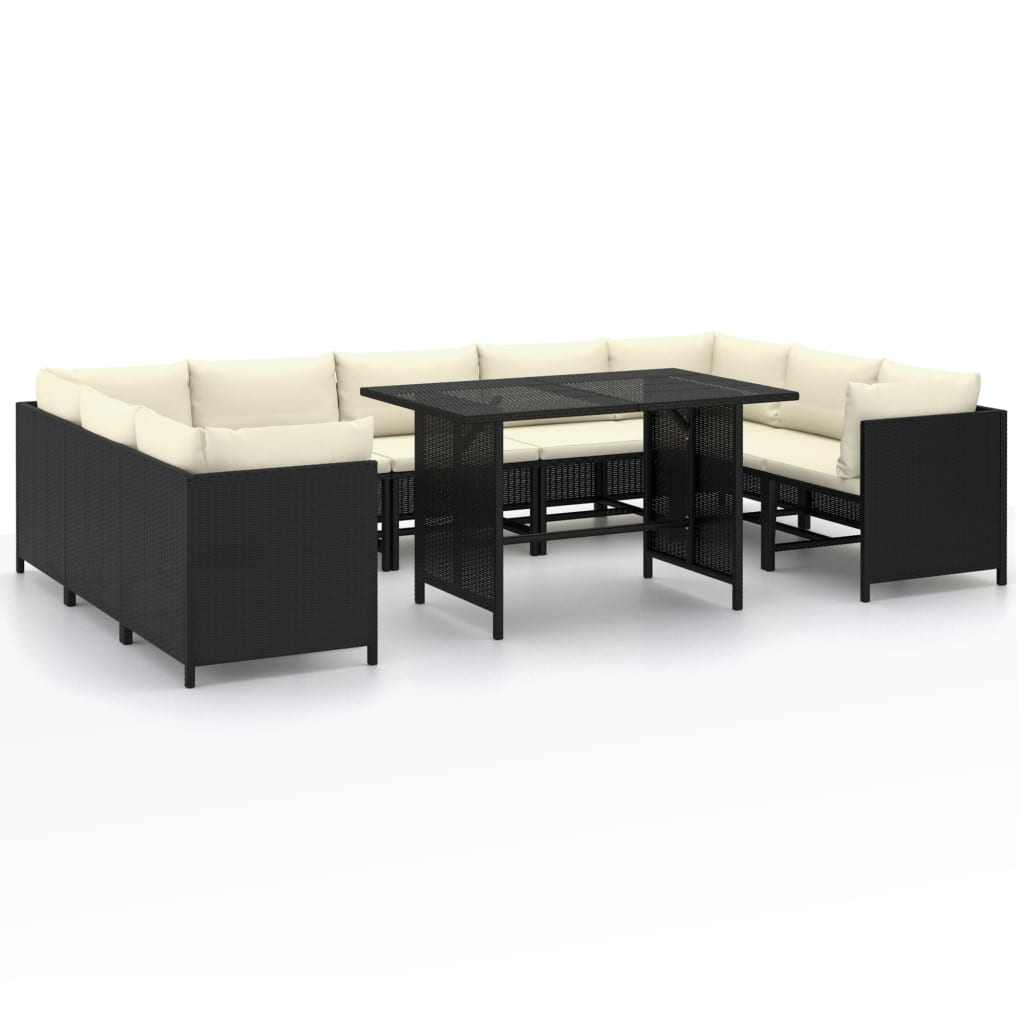Set mobilier de grădină cu perne, 10 piese, negru, poliratan GartenMobel Dekor