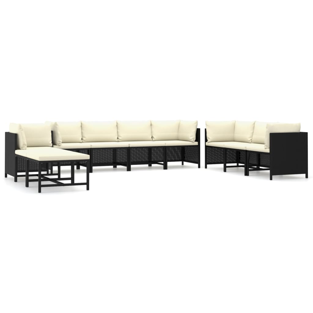 Set mobilier de grădină cu perne, 10 piese, negru, poliratan GartenMobel Dekor