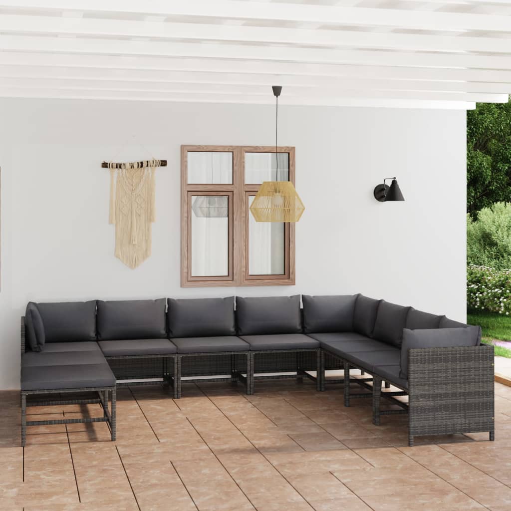 Set mobilier de grădină cu perne, 11 piese, gri, poliratan GartenMobel Dekor