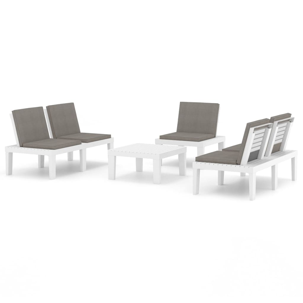 Set mobilier de grădină cu perne, 4 piese, alb, plastic GartenMobel Dekor