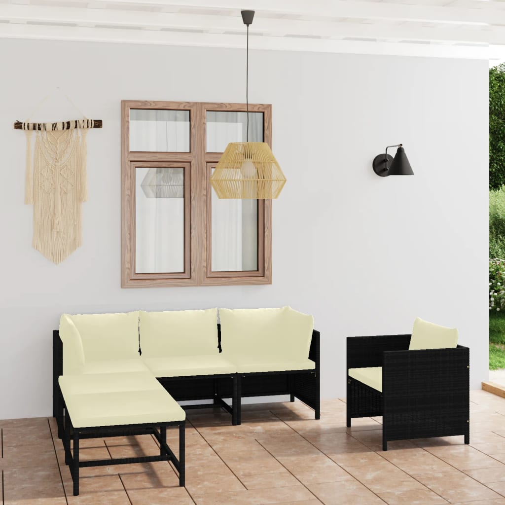 Set mobilier de grădină cu perne, 6 piese, negru, poliratan GartenMobel Dekor