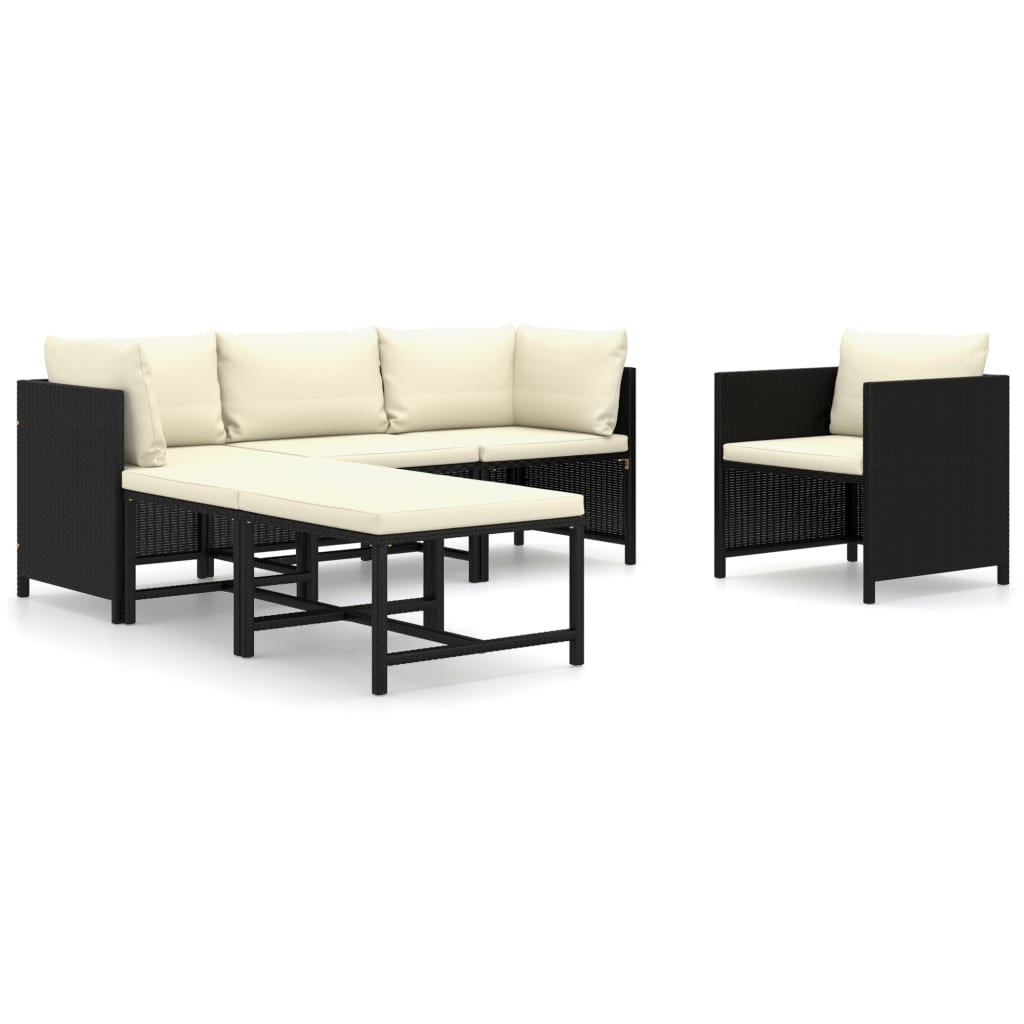 Set mobilier de grădină cu perne, 6 piese, negru, poliratan GartenMobel Dekor