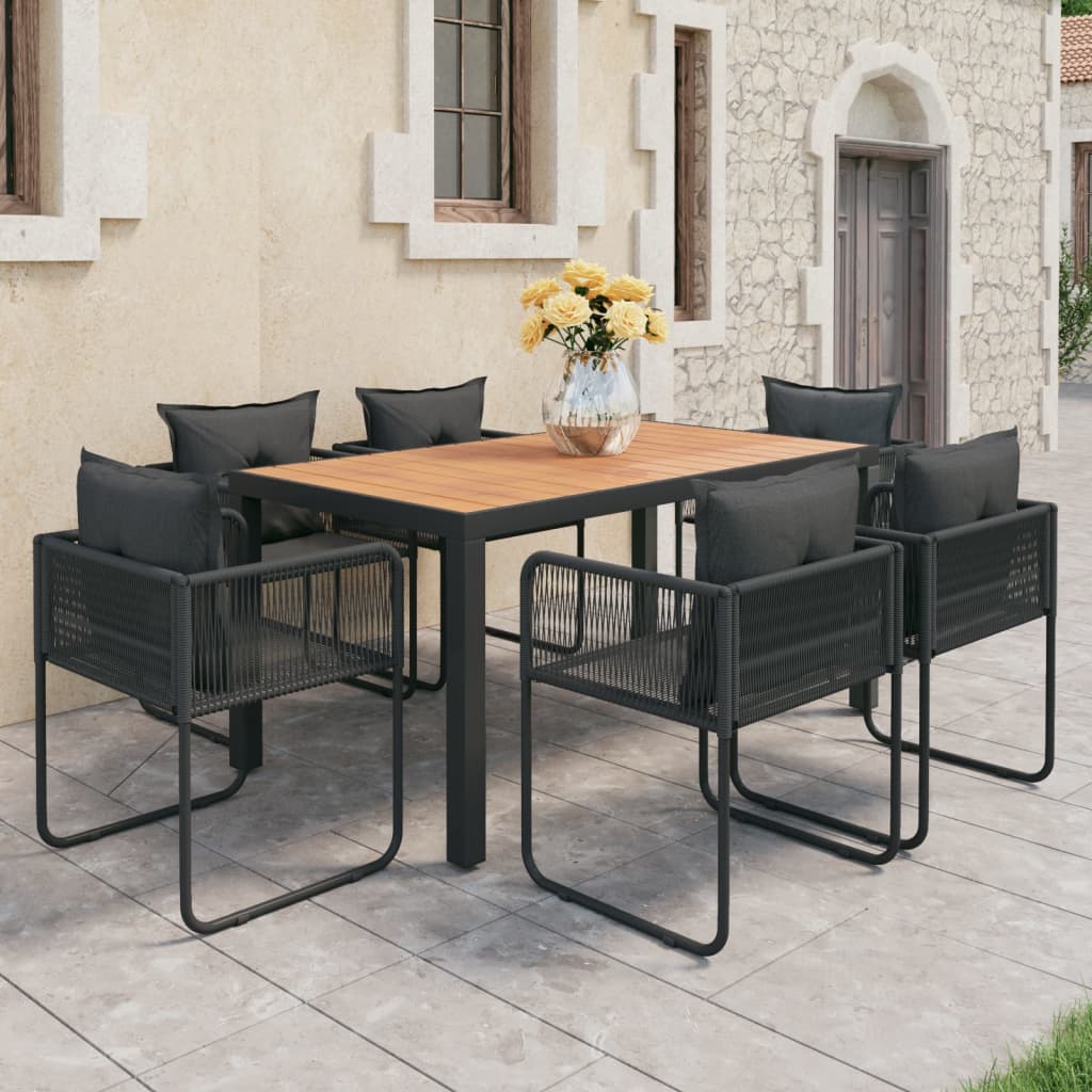 Set mobilier masă de grădină, 7 piese, negru și maro, ratan PVC GartenMobel Dekor