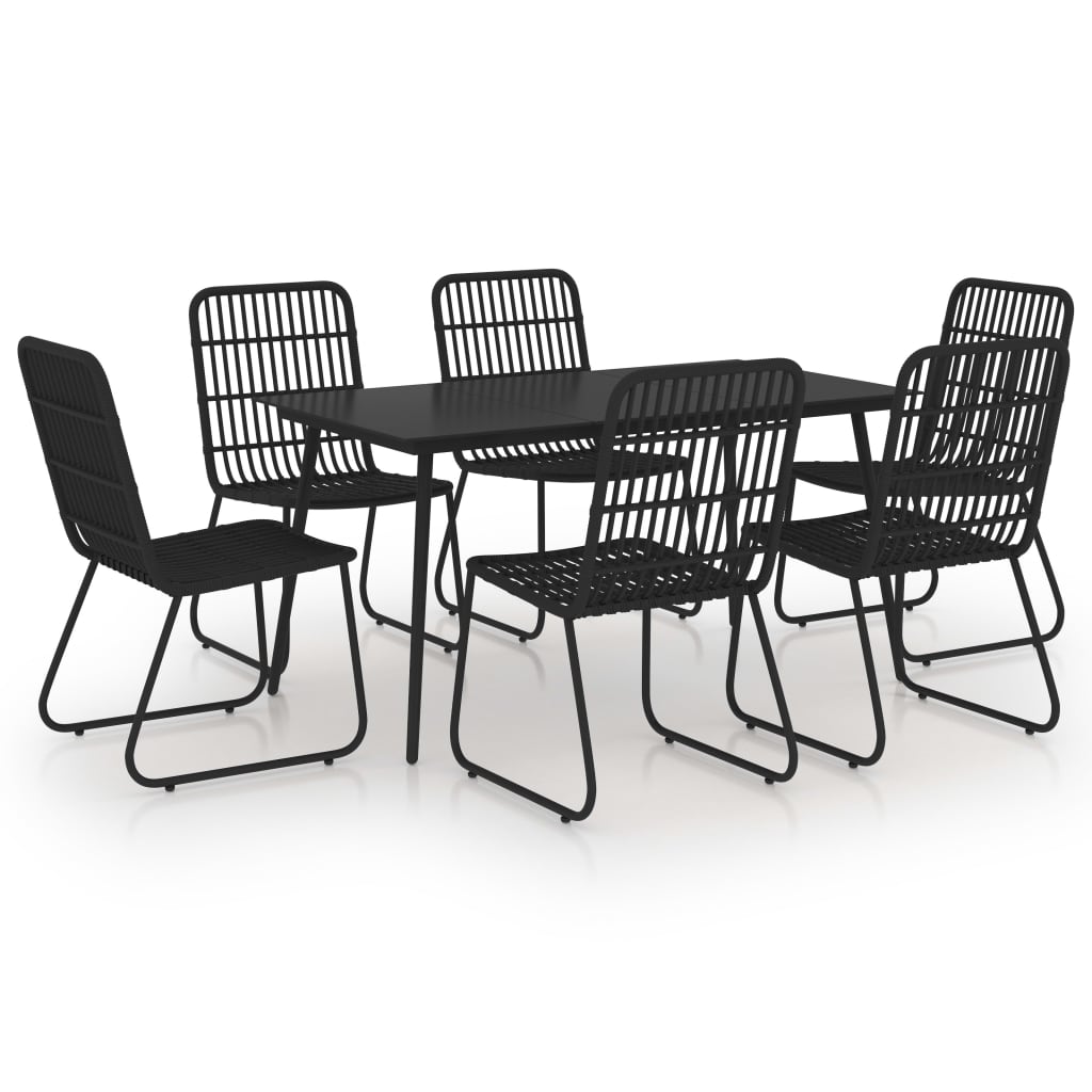 Set mobilier de exterior, 7 piese, negru, poliratan și sticlă GartenMobel Dekor