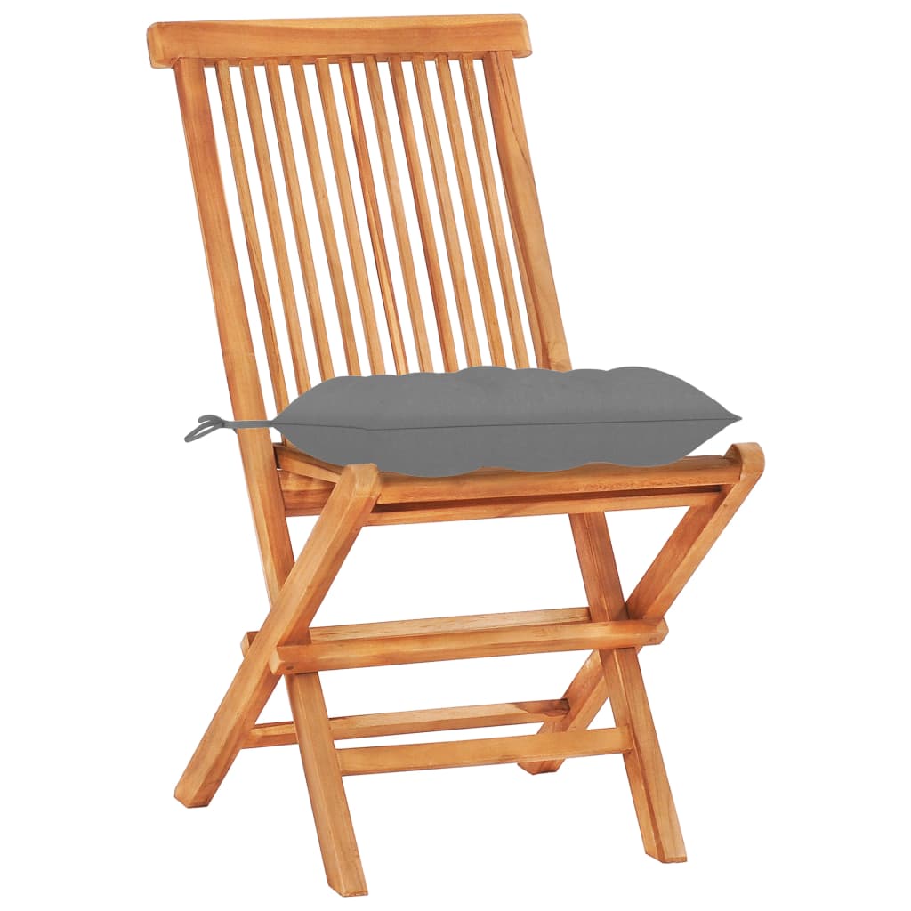 Set mobilier de bistro cu perne gri, 3 piese, lemn masiv de tec GartenMobel Dekor