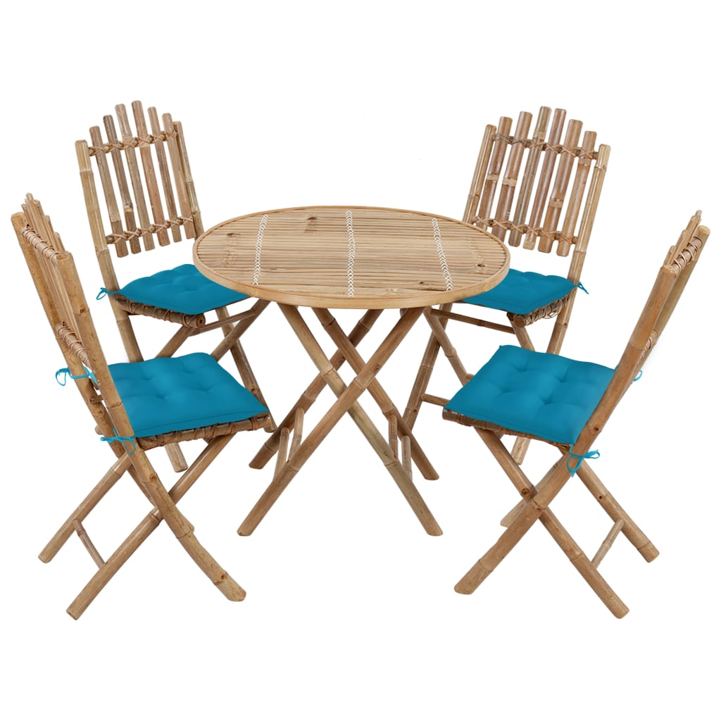 Set mobilier de exterior pliabil, cu perne, 5 piese, bambus GartenMobel Dekor