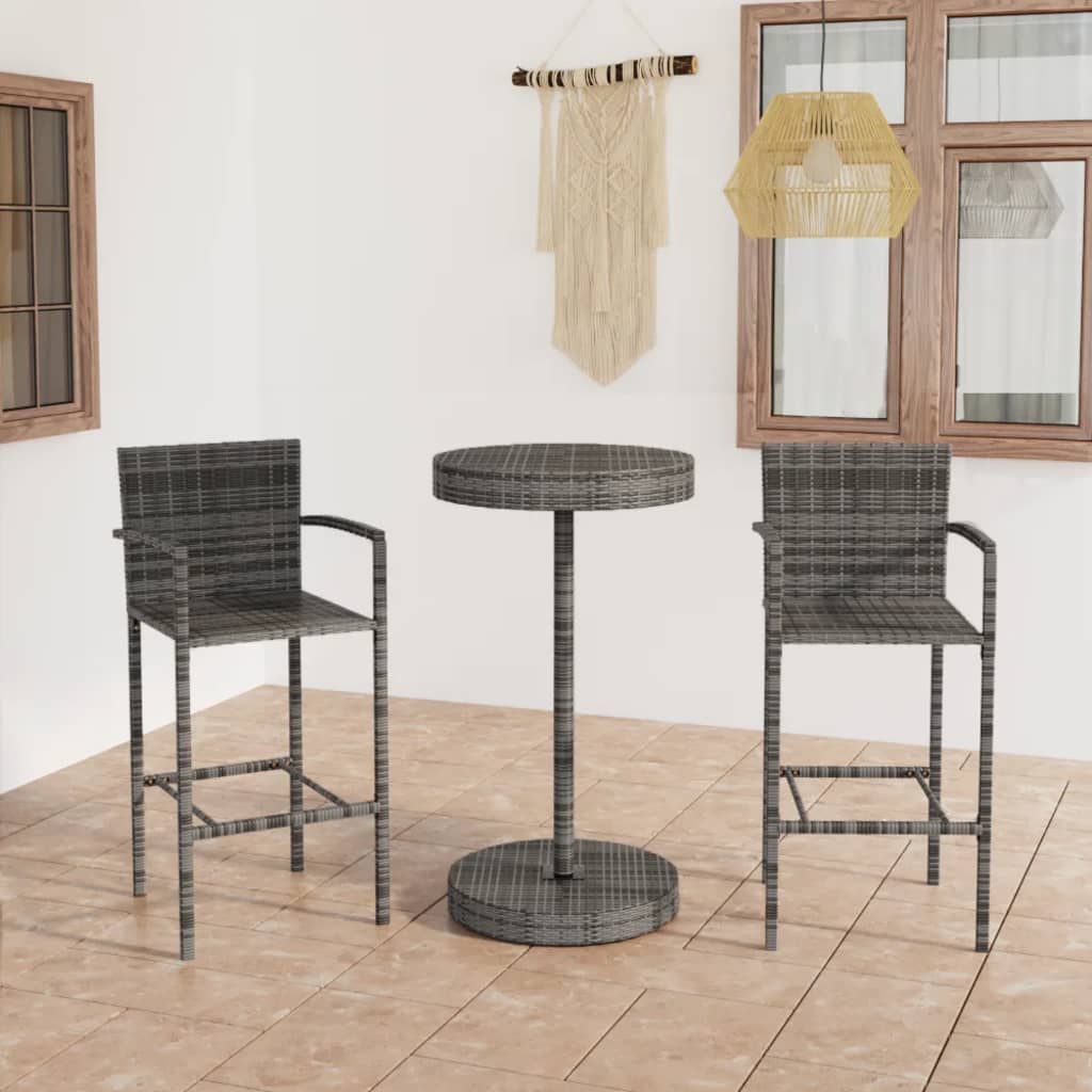 Set mobilier bar de grădină, 3 piese, gri, poliratan GartenMobel Dekor