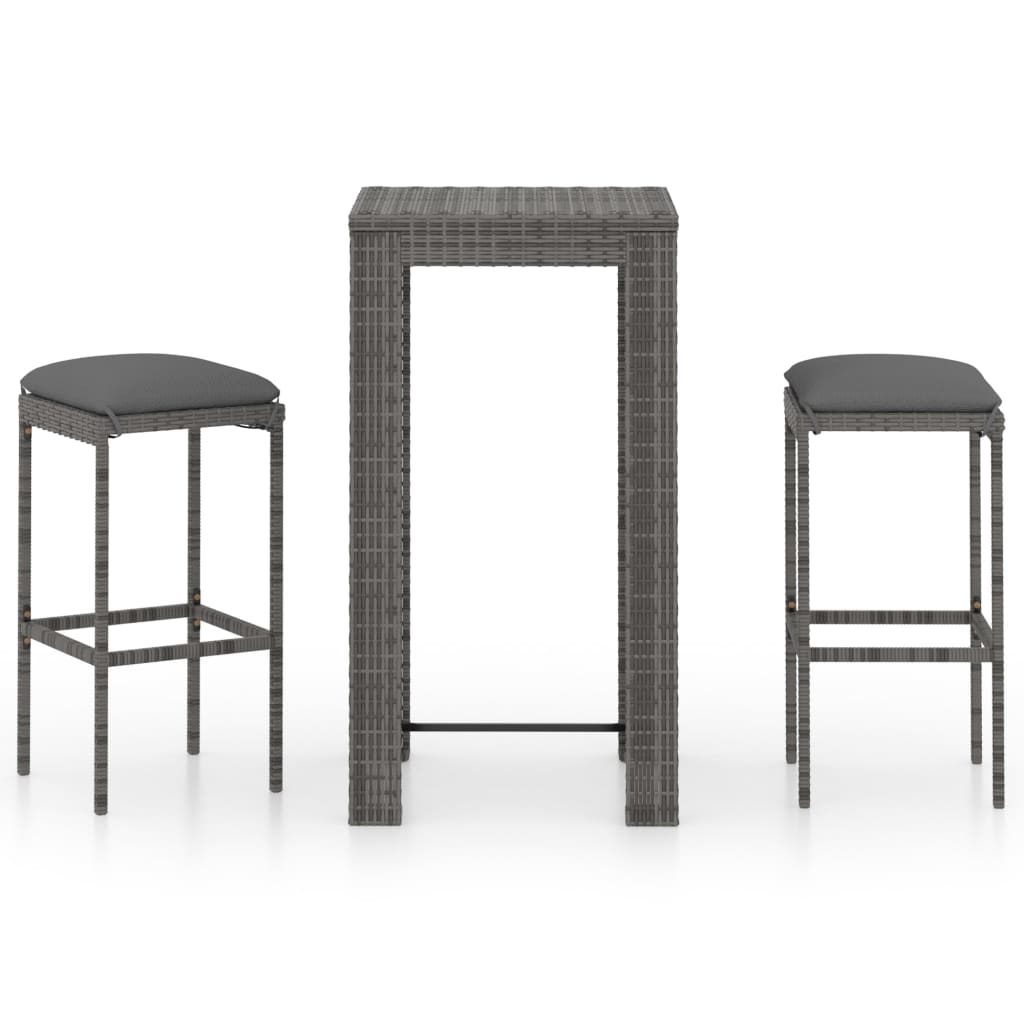 Set mobilier bar de grădină, cu perne, 3 piese, gri, poliratan GartenMobel Dekor