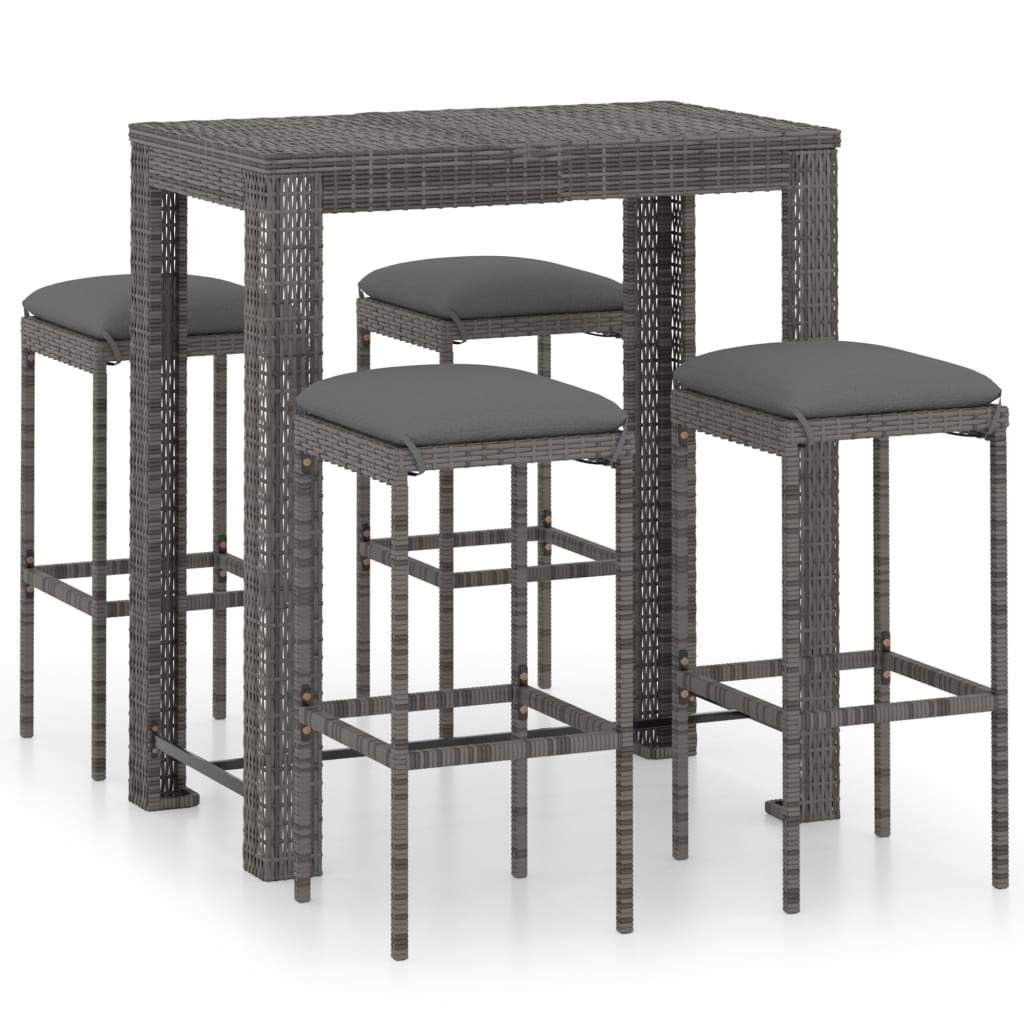Set mobilier bar de grădină cu perne, 5 piese, gri, poliratan GartenMobel Dekor