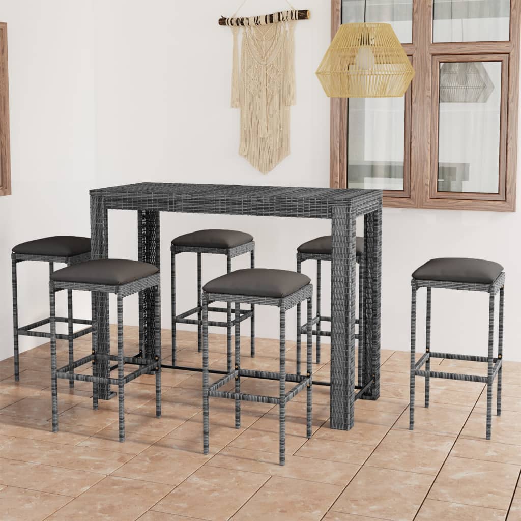 Set mobilier bar de grădină cu perne, 7 piese, gri, poliratan GartenMobel Dekor