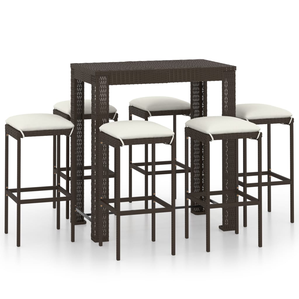 Set mobilier bar de grădină cu perne, 7 piese, maro, poliratan GartenMobel Dekor