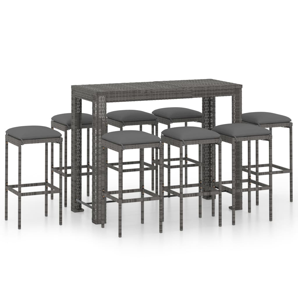 Set mobilier bar de grădină cu perne, 9 piese, gri, poliratan GartenMobel Dekor