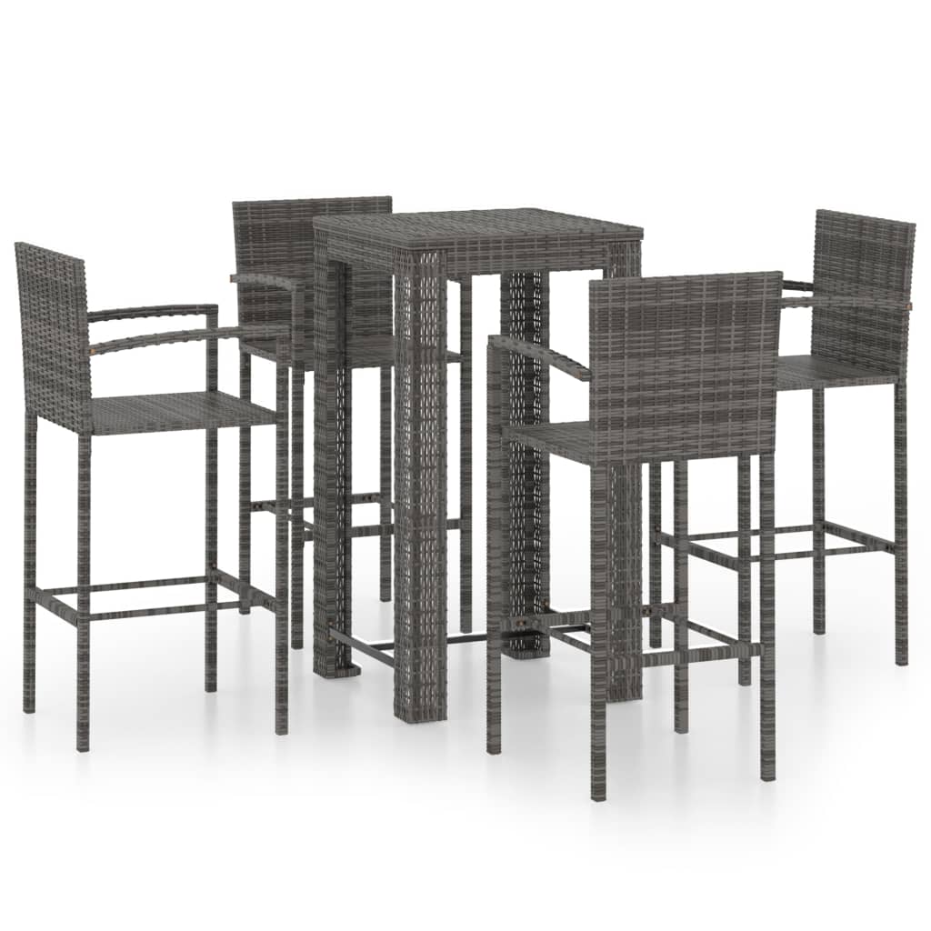 Set bar exterior cu cotieră, 5 piese, gri, poliratan GartenMobel Dekor