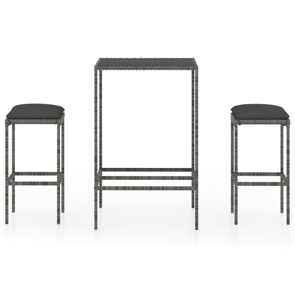 Set mobilier bar de grădină, cu perne, 3 piese, gri, poliratan GartenMobel Dekor