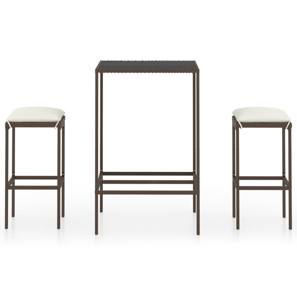 Set mobilier bar de grădină, cu perne, 3 piese, maro, poliratan GartenMobel Dekor