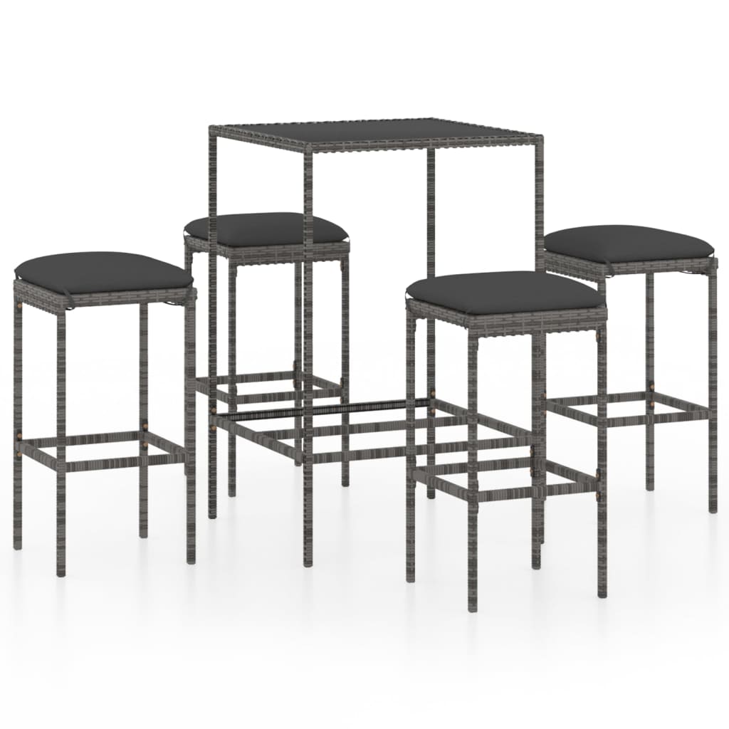 Set mobilier bar de grădină, cu perne, 5 piese, gri, poliratan GartenMobel Dekor