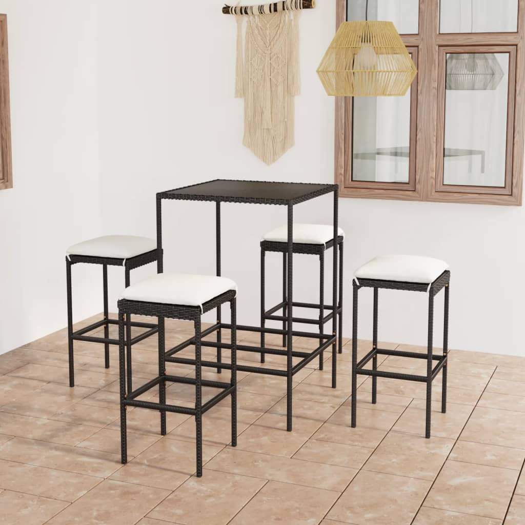 Set mobilier bar de grădină cu perne, 5 piese, negru, poliratan GartenMobel Dekor