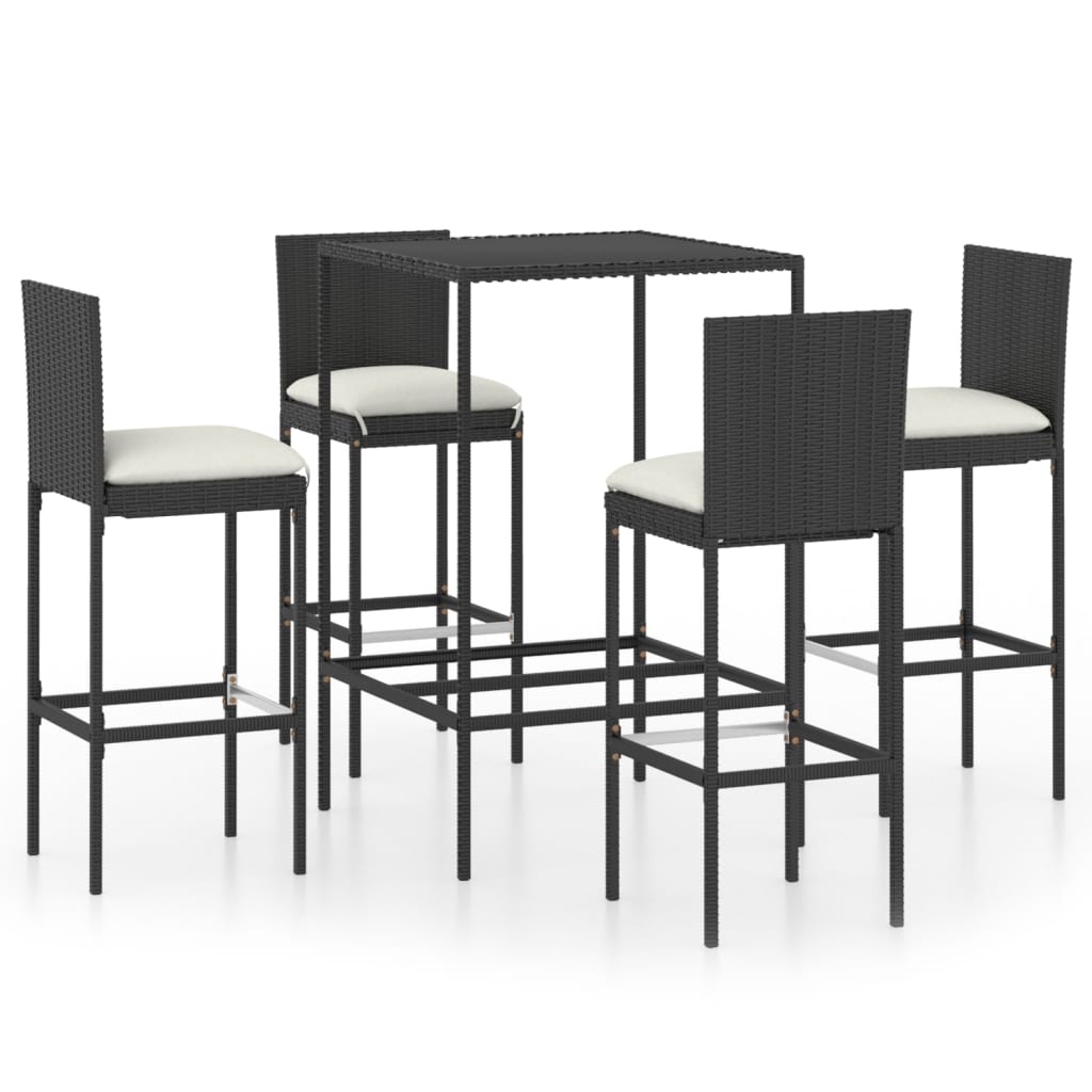 Set mobilier bar de grădină cu perne, 5 piese, negru, poliratan GartenMobel Dekor