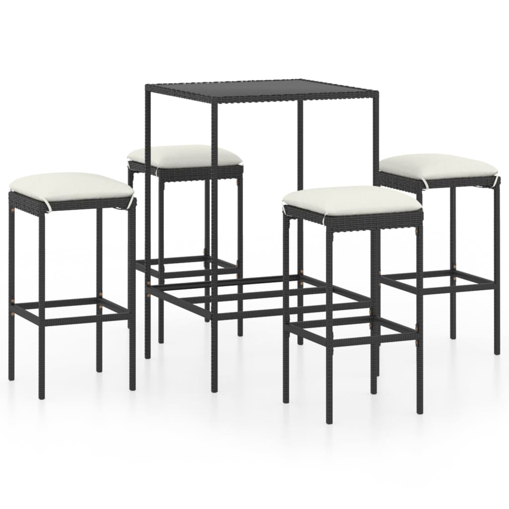 Set mobilier bar de grădină cu perne, 5 piese, negru, poliratan GartenMobel Dekor