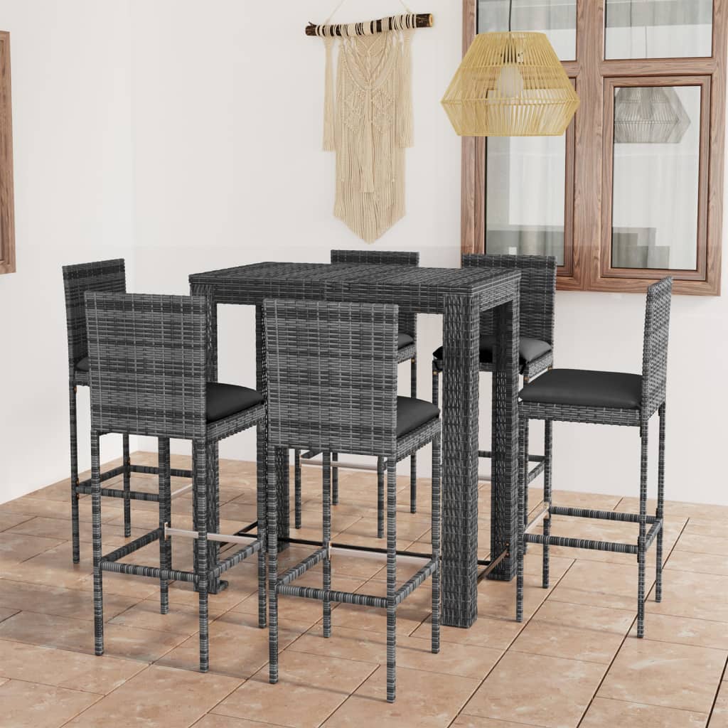 Set mobilier bar de grădină cu perne, 7 piese, gri, poliratan GartenMobel Dekor