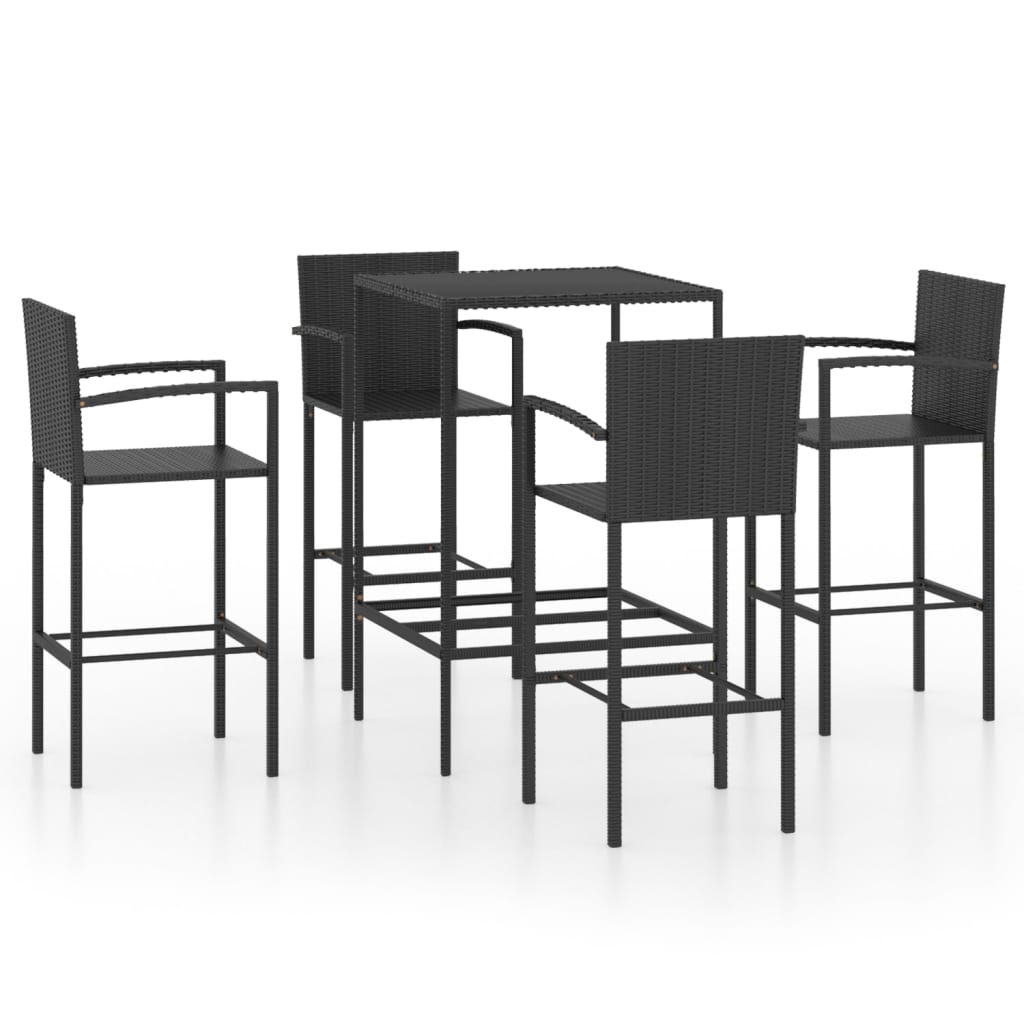 Set mobilier bar de grădină, 5 piese, negru, poliratan GartenMobel Dekor